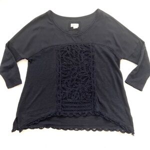 Anthropologie Lace Inset ¾ Sleeves Tee EUC